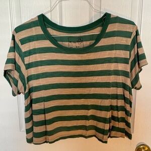 Free People Boxy Striped Crop Top in Green and Beige Women’s Medium